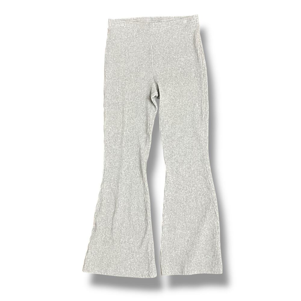 Aerie Ribbed Flare Leggings Gray High Rise Stretch Pull On Womens L